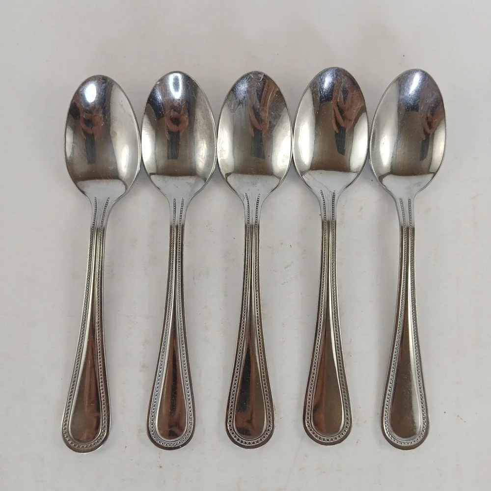 Gibson BEADED Stainless Flatware - Set of 5 Place Oval Teaspoon Glossy